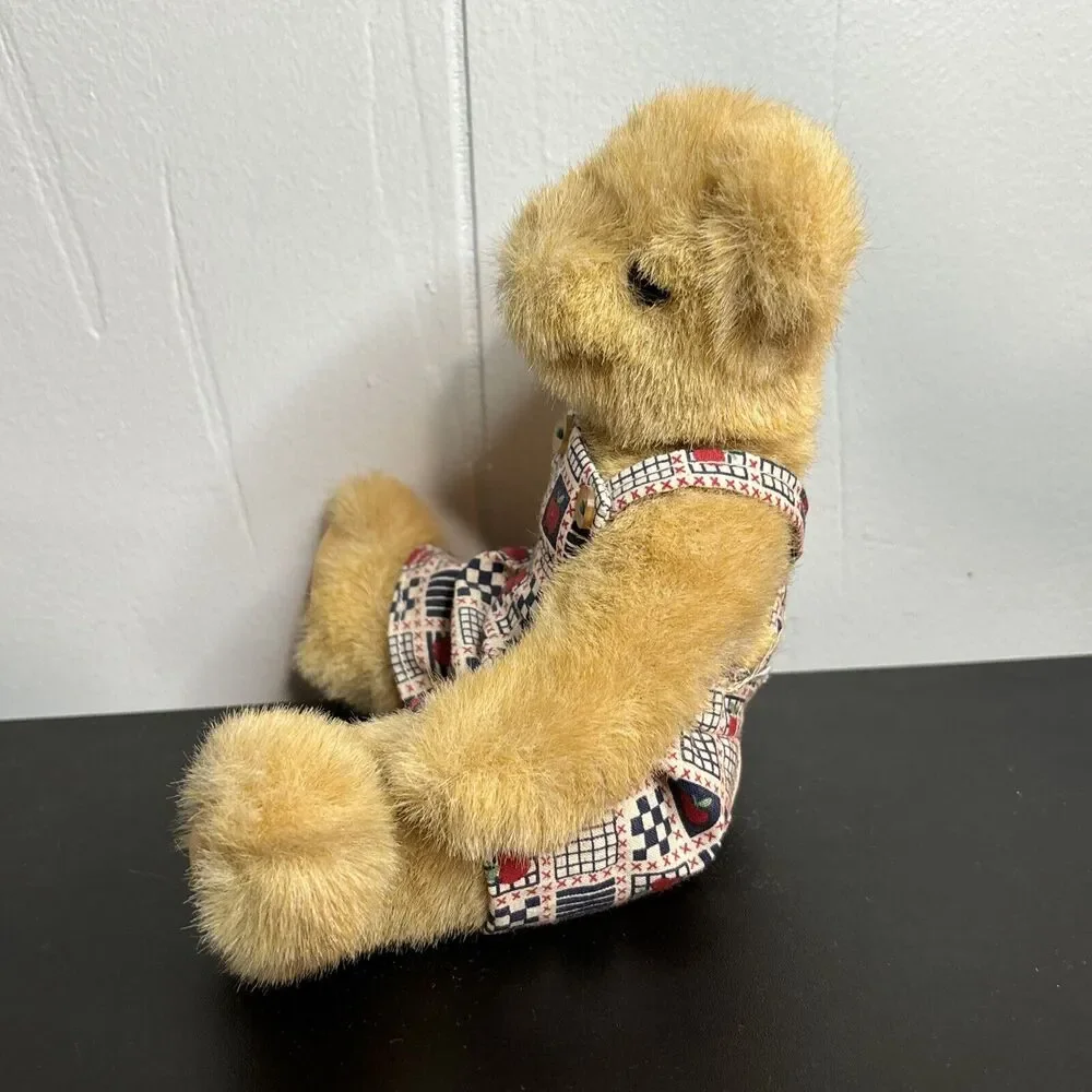 GREAT AMERICAN FUN CORP JOINTED ARMS TEDDY BEAR PLUSH VINTAGE APPLE OVERALLS